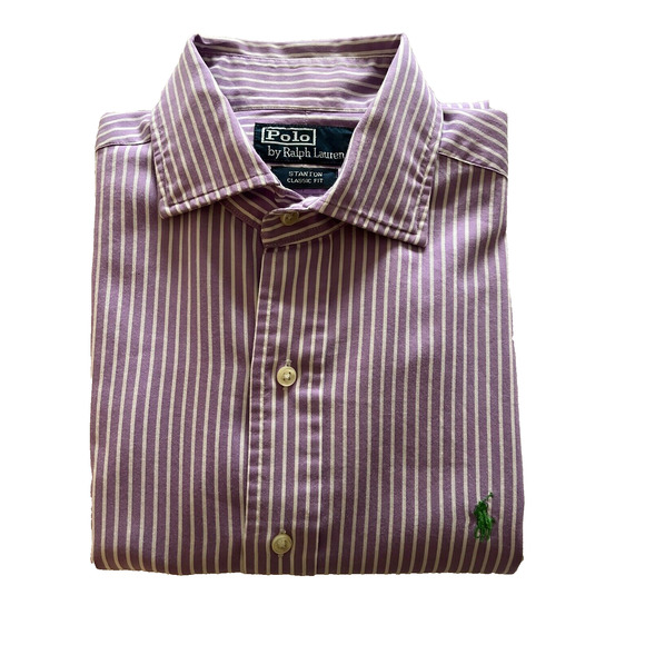 Ralph Lauren Classic Fit Men's Dresst Shirt M Lilac with White Pin stripes A+ - Picture 3 of 4